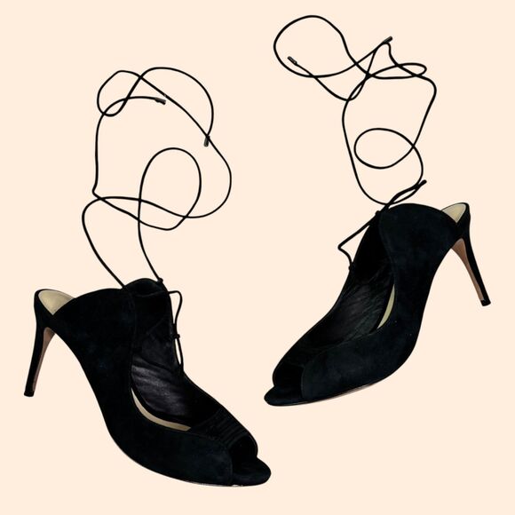 Alexander Birman Black Suede Lace Up Heels - Picture 1 of 6